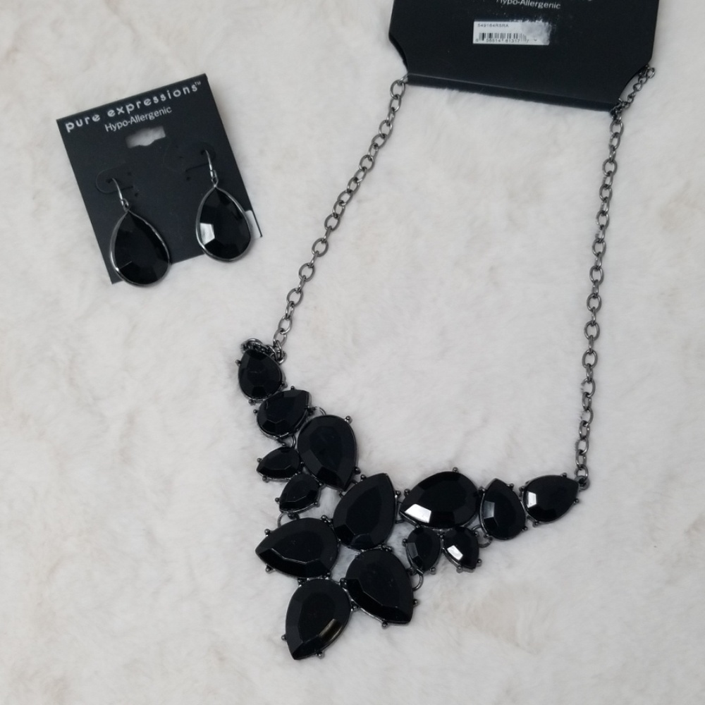 Pure expressions black necklace and earring set